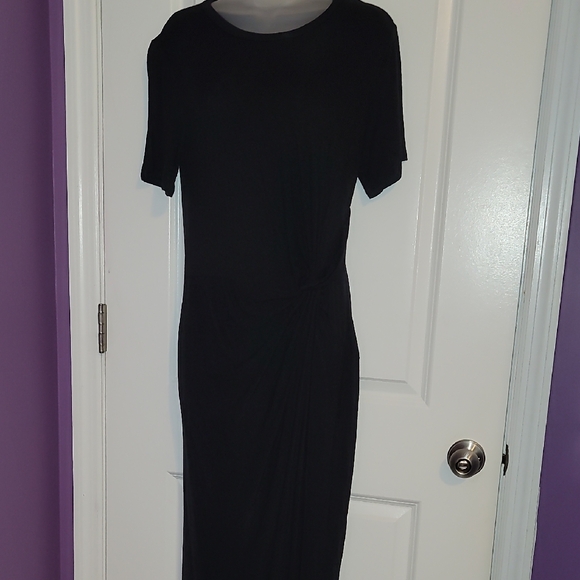 Elegant Black Midi Side Knot  Dress Sz: L - Picture 5 of 8